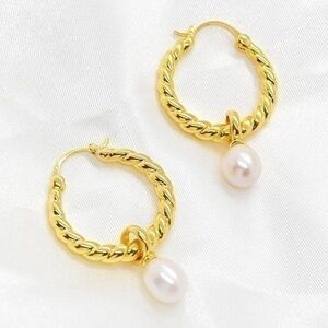 Gold Pearl Hoop Earrings